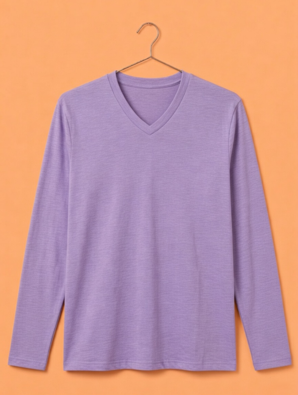 V Neck Full Sleeve(100% Cotton Single Jersey) – Lavender
