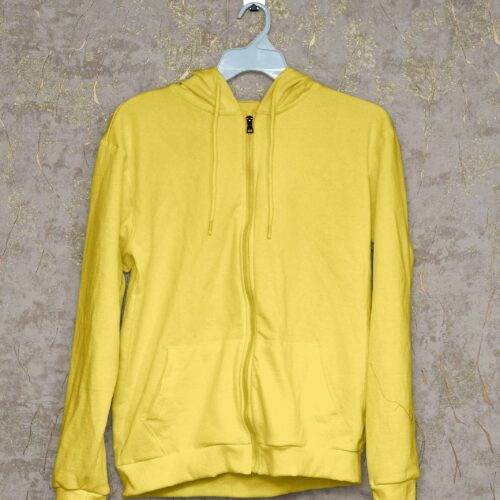 Hoodie With Zip (100% Cotton Fleece) – Lemon Yellow