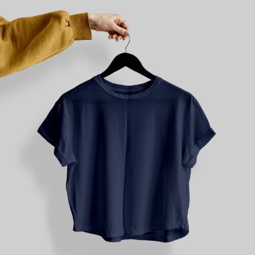 Crop Tees –  (100% Cotton French Terry) – Navy