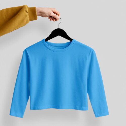 Crop Tees Full Sleeve (100% Cotton Fleece) - Sky Blue