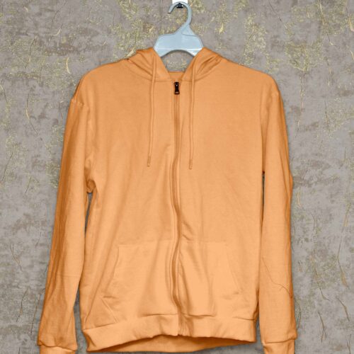 Hoodie With Zip (100% Cotton Fleece)- Orange