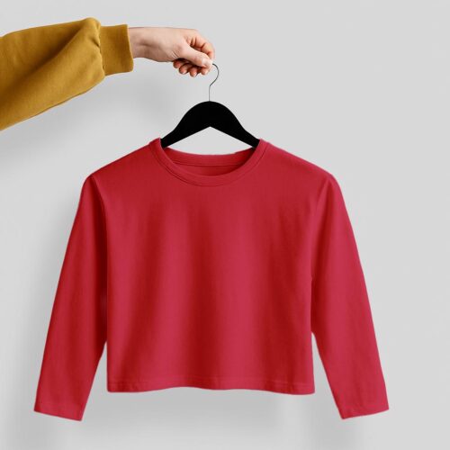 Crop Tees Full Sleeve (100% Cotton Fleece)- Red
