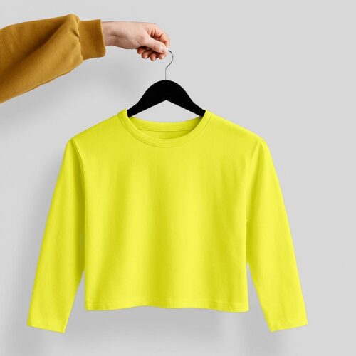 Crop Tees Full Sleeve (100% Cotton Fleece) - Lemon Yellow