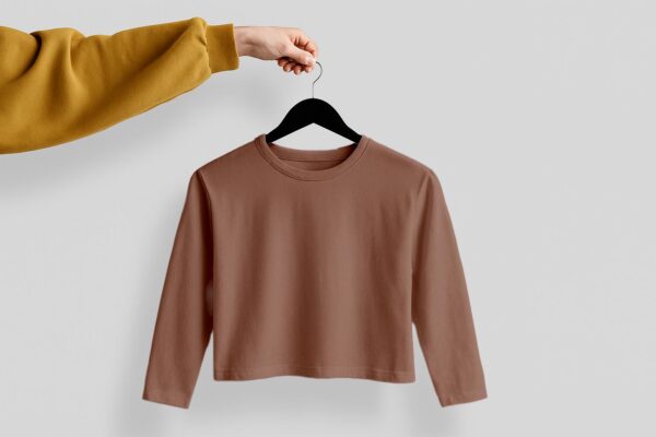 Crop Tees Full Sleeve (100% Cotton Fleece)- Brown