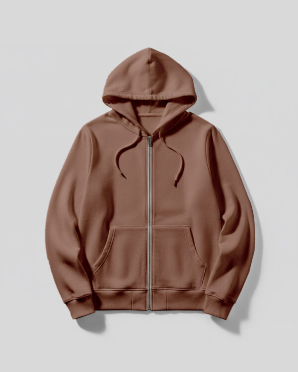 Hoodie With Zip (OE Fleece)- Brown