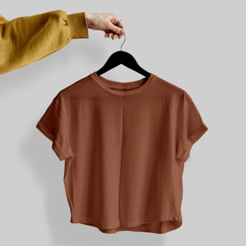 Crop Tees – (100% Cotton French Terry) - Brown