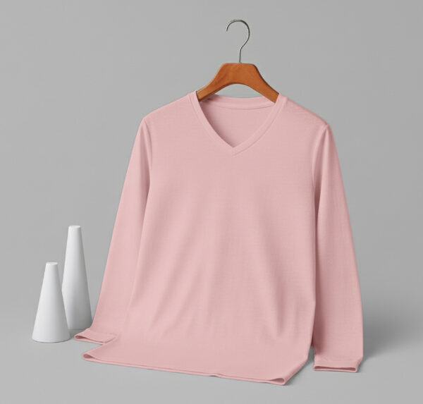 V Neck Full Sleeve(OE Single Jersey) – Baby Pink