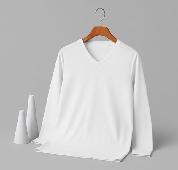 Women's V Neck Full Sleeve(OE Single Jersey) - White