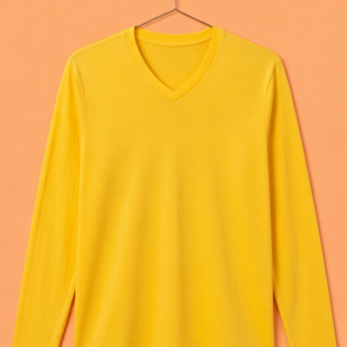 V Neck Full Sleeve(100% Cotton Single Jersey) - Yellow