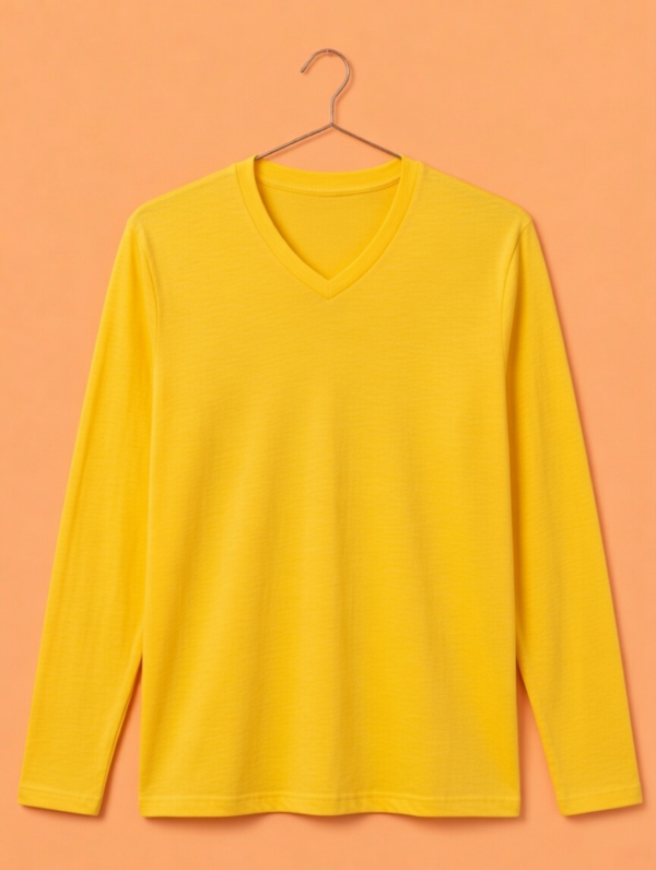 V Neck Full Sleeve(100% Cotton Single Jersey) –Lemon Yellow