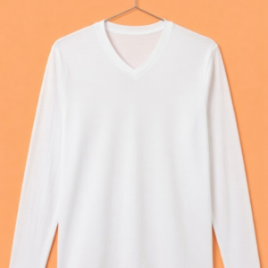 V Neck Full Sleeve(100% Cotton Single Jersey) - White