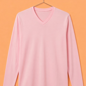 V Neck Full Sleeve(100% Cotton Single Jersey) – Baby Pink