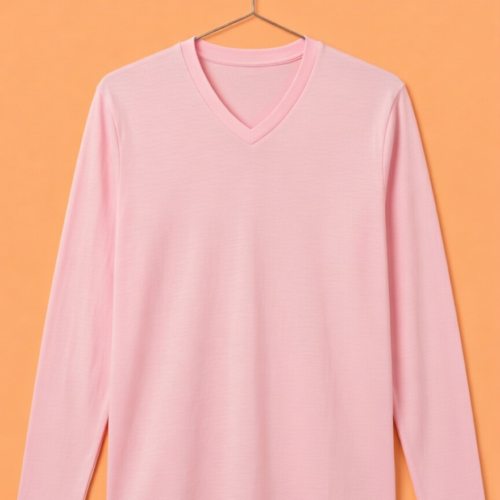 V Neck Full Sleeve(100% Cotton Single Jersey) – Baby Pink