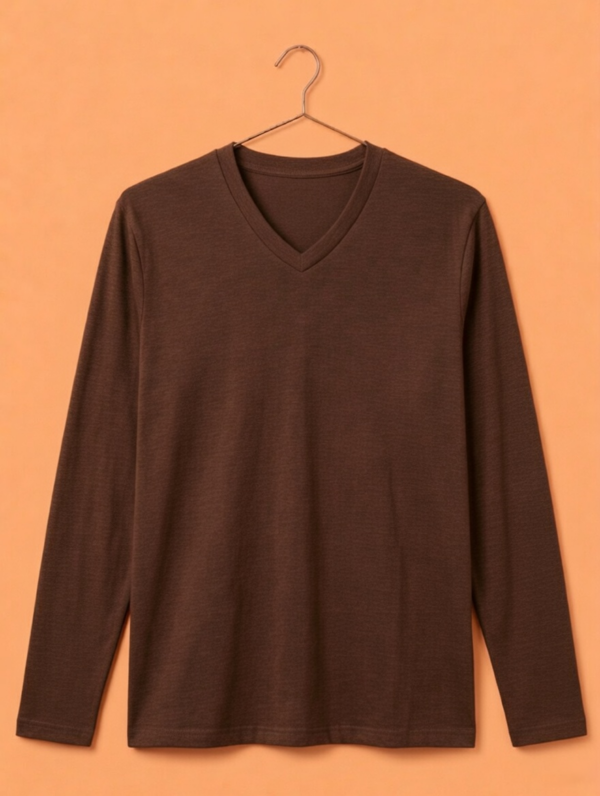 V Neck Full Sleeve(100% Cotton Single Jersey) – Brown