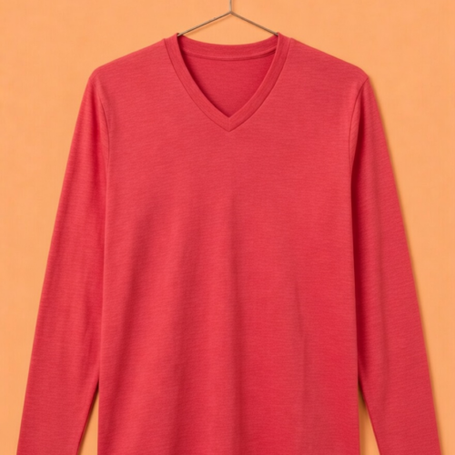 V Neck Full Sleeve(100% Cotton Single Jersey) – Rose Red