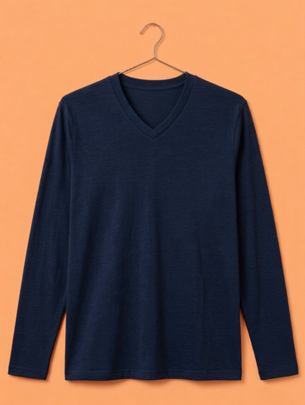 V Neck Full Sleeve(100% Cotton Single Jersey) – Navy