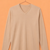 V Neck Full Sleeve(100% Cotton Single Jersey) - Sandal/Skin