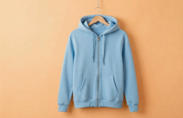 Hoodie With Zip (100% Cotton Fleece) –Sky Blue