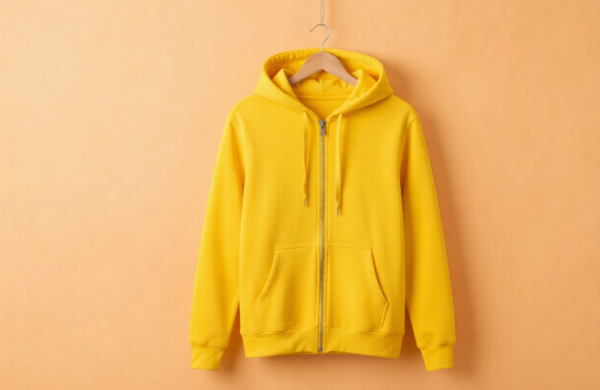Hoodie With Zip (100% Cotton Fleece) – Lemon Yellow