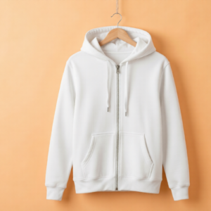 Hoodie With Zip (100% Cotton Fleece)- White