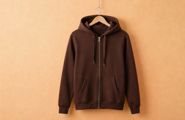 Hoodie With Zip (100% Cotton Fleece)- Brown