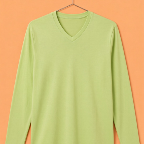 V Neck Full Sleeve(100% Cotton Single Jersey) -Pastel Mint