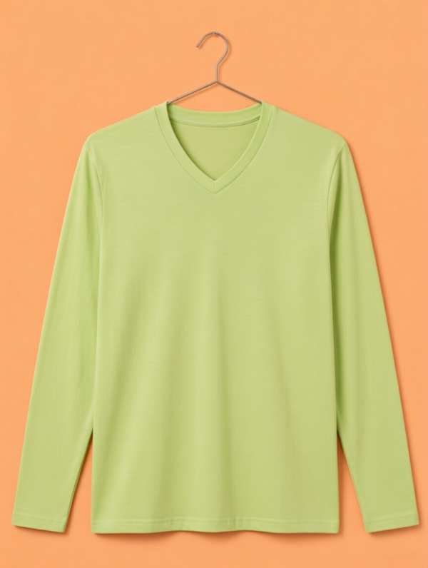 V Neck Full Sleeve(100% Cotton Single Jersey) – Pastle Mint