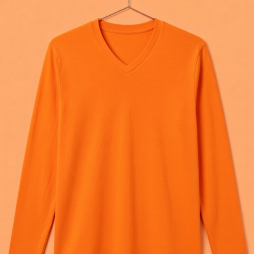 V Neck Full Sleeve(100% Cotton Single Jersey) - Orange