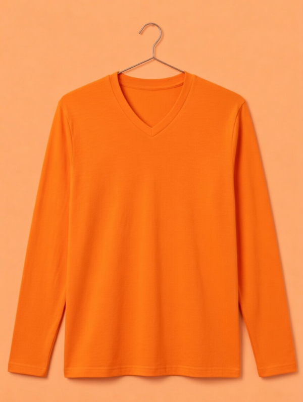 V Neck Full Sleeve(100% Cotton Single Jersey) – Orange