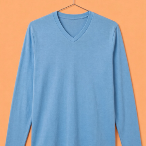 V Neck Full Sleeve(100% Cotton Single Jersey) - Sky Blue