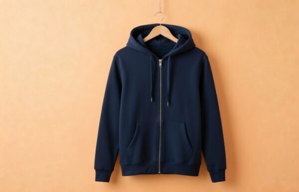 Hoodie With Zip (100% Cotton Fleece) – Navy