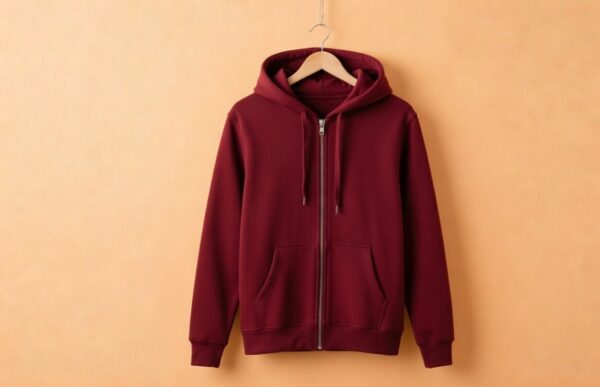 Hoodie With Zip (100% Cotton Fleece) - Maroon