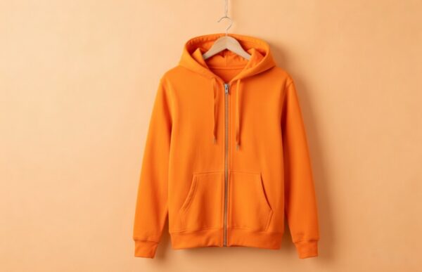 Hoodie With Zip (100% Cotton Fleece)- Orange