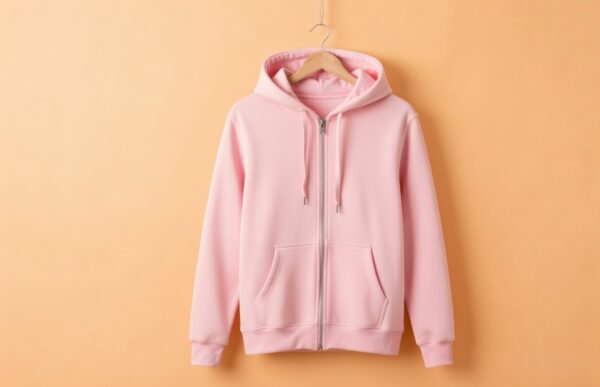 Hoodie With Zip (100% Cotton Fleece)- Baby Pink