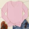 V Neck Full Sleeve(100% Cotton Single Jersey) – Baby Pink