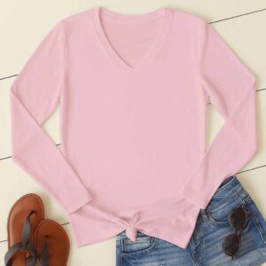 V Neck Full Sleeve(100% Cotton Single Jersey) – Baby Pink