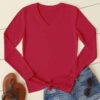 V Neck Full Sleeve(100% Cotton Single Jersey) – Rose Red