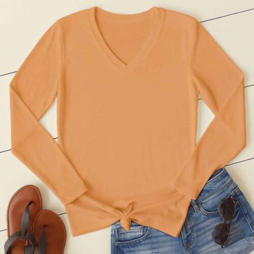 V Neck Full Sleeve(100% Cotton Single Jersey) – Orange