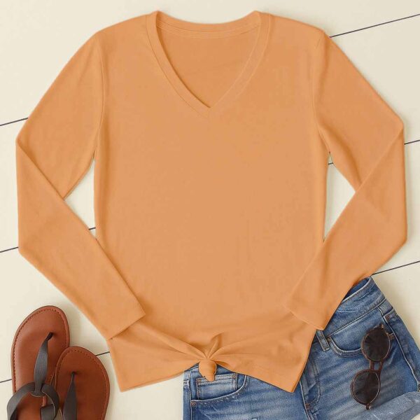 V Neck Full Sleeve(100% Cotton Single Jersey) – Orange