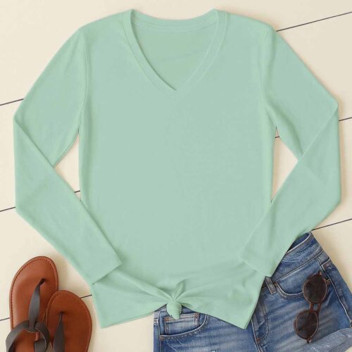 V Neck Full Sleeve(100% Cotton Single Jersey) – Pastle Mint