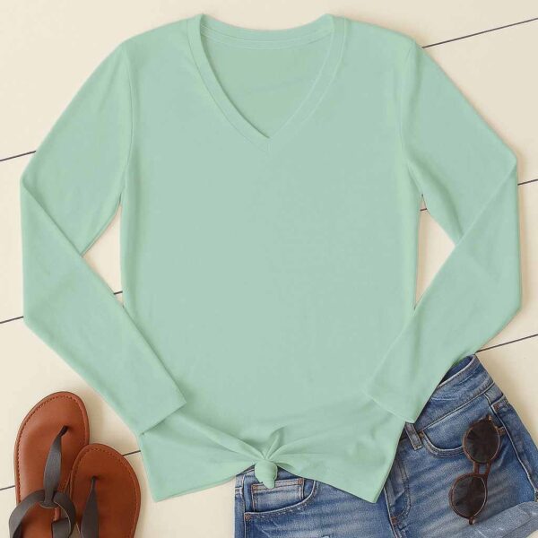 V Neck Full Sleeve(100% Cotton Single Jersey) – Pastle Mint