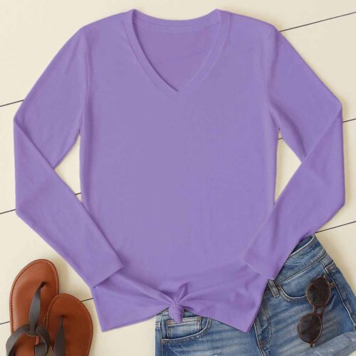 V Neck Full Sleeve(100% Cotton Single Jersey) – Lavender